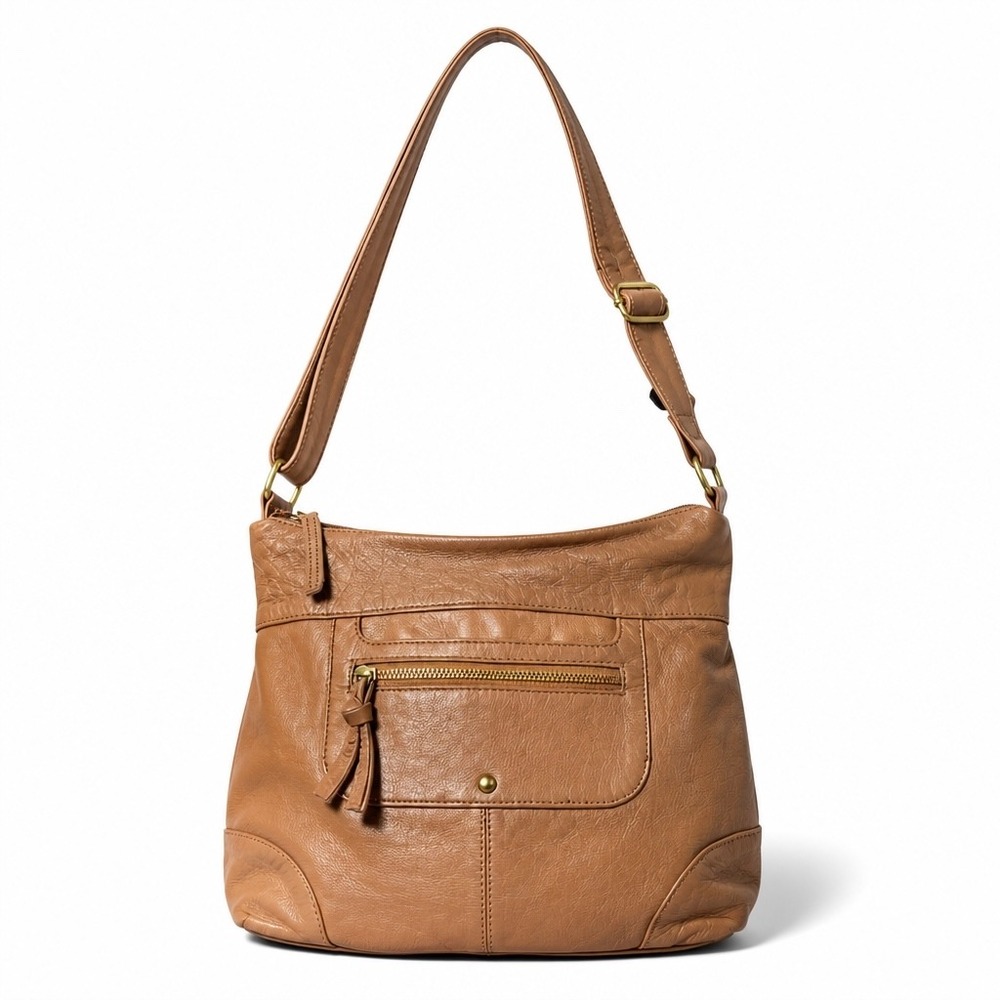 Great American Leather Works Tan Leather Crossbody Bag Organizer Purse Brown